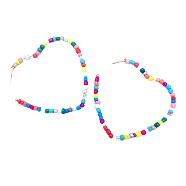 Large Rainbow Circle and Heart Bead Hoops