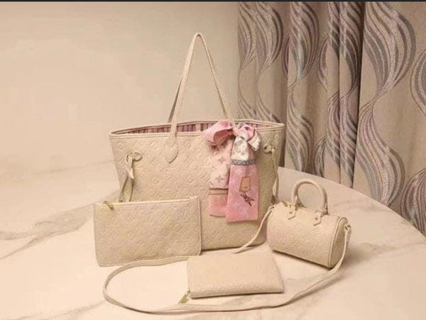 Cream embossed handbag set