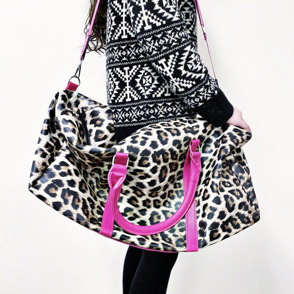 READY TO SHIP * Leopard and Hot Pink Glam Duffel Travel Bag