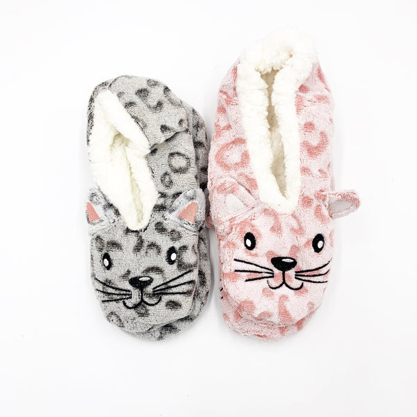 Leopard Print Sherpa Cat Slippers