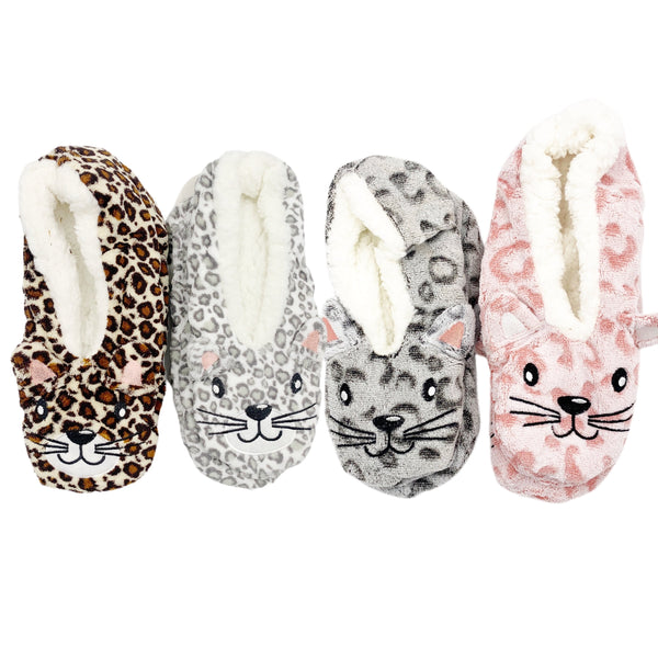 Leopard Print Sherpa Cat Slippers