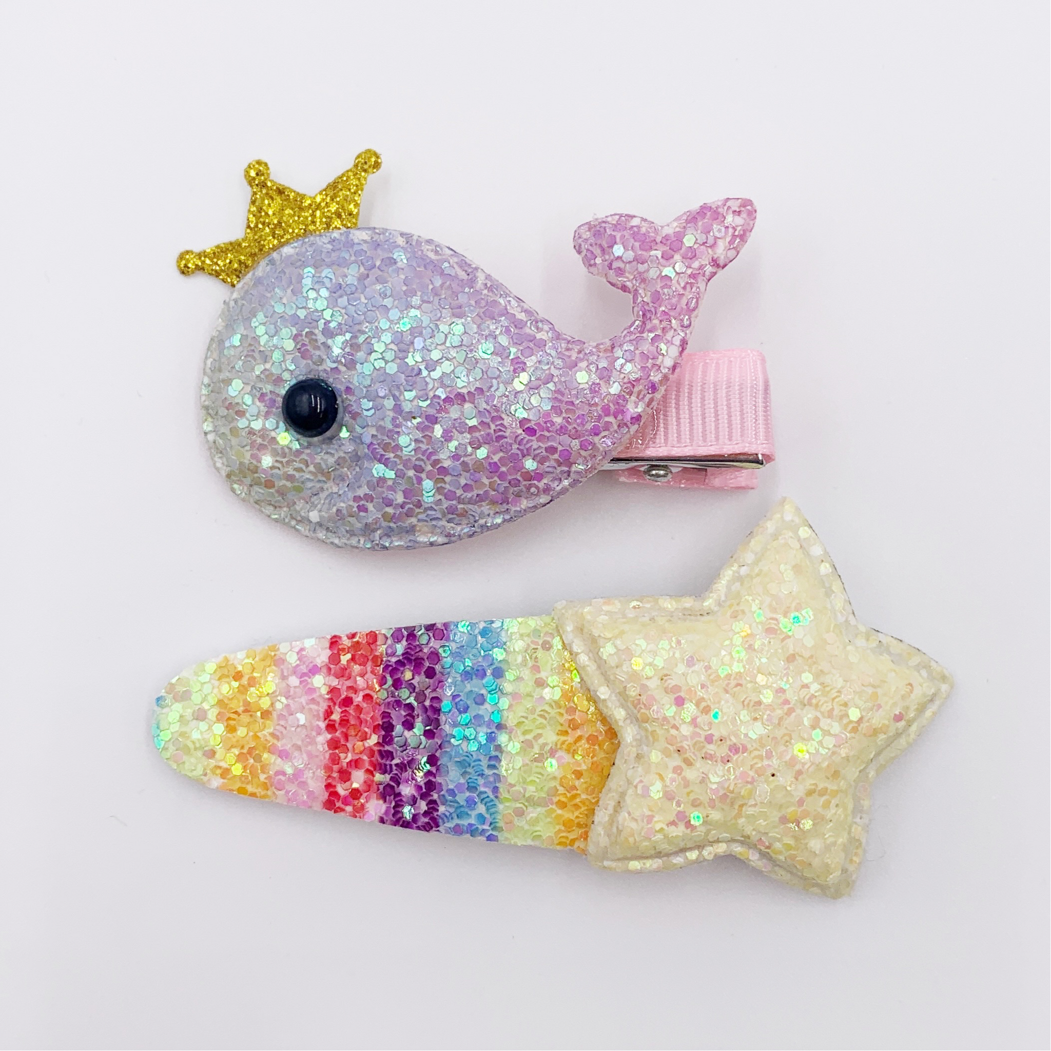 Kids Glitter Whale Hair Clip Set