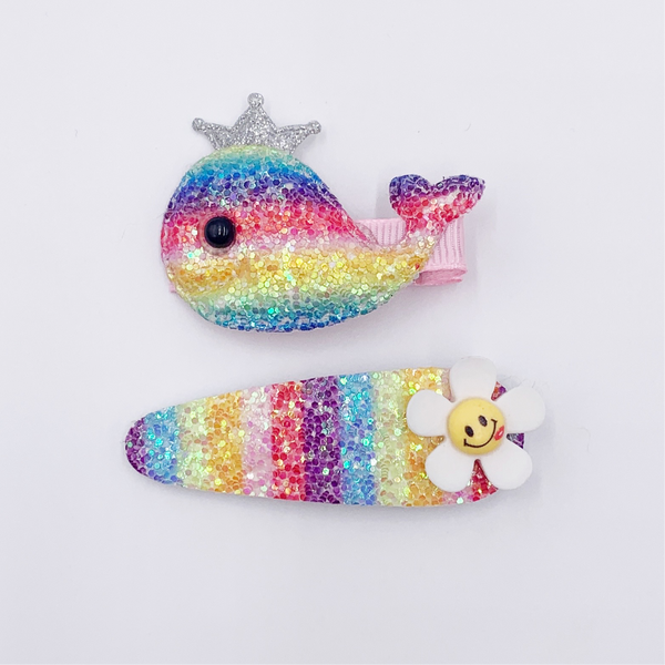 Kids Glitter Whale Hair Clip Set